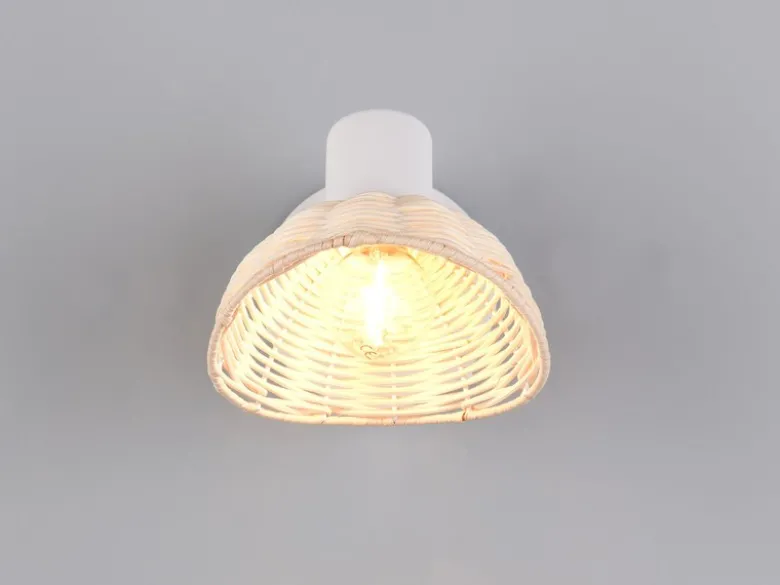 LED Wandstrahler mit Schalter & Rattan Lampenschirm, Breite 13cm