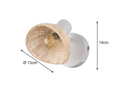 LED Wandstrahler mit Schalter & Rattan Lampenschirm, Breite 13cm