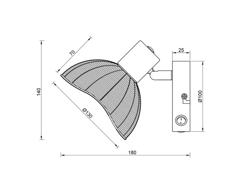 LED Wandstrahler mit Schalter & Rattan Lampenschirm, Breite 13cm