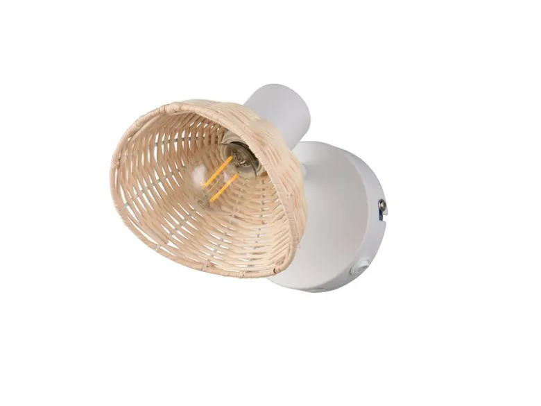 LED Wandstrahler mit Schalter & Rattan Lampenschirm, Breite 13cm