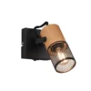 LED Wandstrahler mit Schalter, Schwarz mit Holz & Gitterschirm, Breite 9cm