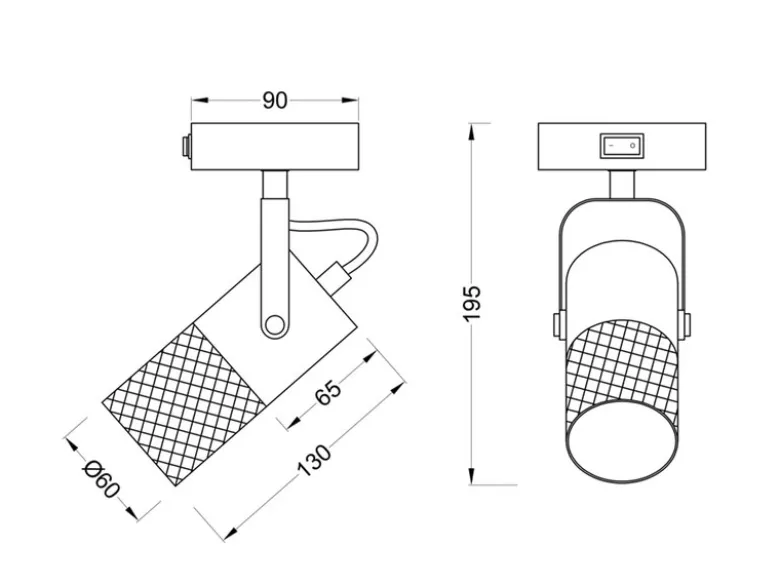 LED Wandstrahler mit Schalter, Schwarz mit Holz & Gitterschirm, Breite 9cm