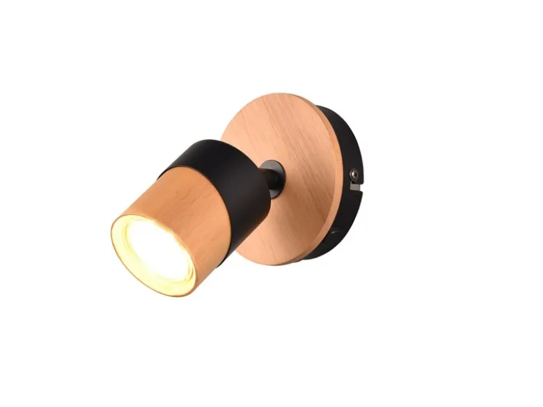 LED Wandstrahler Naturholz & Metall Schwarz, Breite 11cm