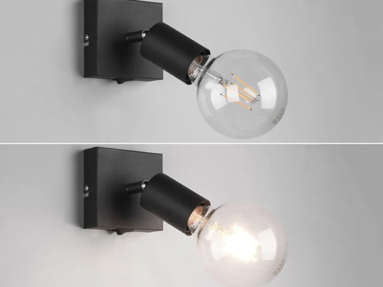 LED Wandstrahler Schwarz dimmbar, 1 flammiger Spot mit Schalter, 9x11cm