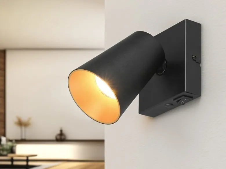LED Wandstrahler Schwarz Gold mit Schalter, Breite 10cm