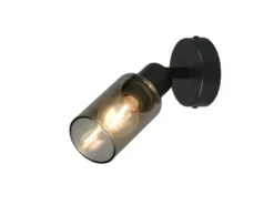 LED Wandstrahler Schwarz mit Rauchglas Lampenschirm, Höhe 17,5cm