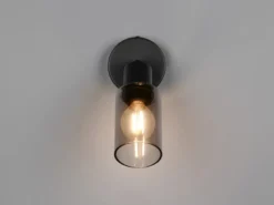 LED Wandstrahler Schwarz mit Rauchglas Lampenschirm, Höhe 17,5cm
