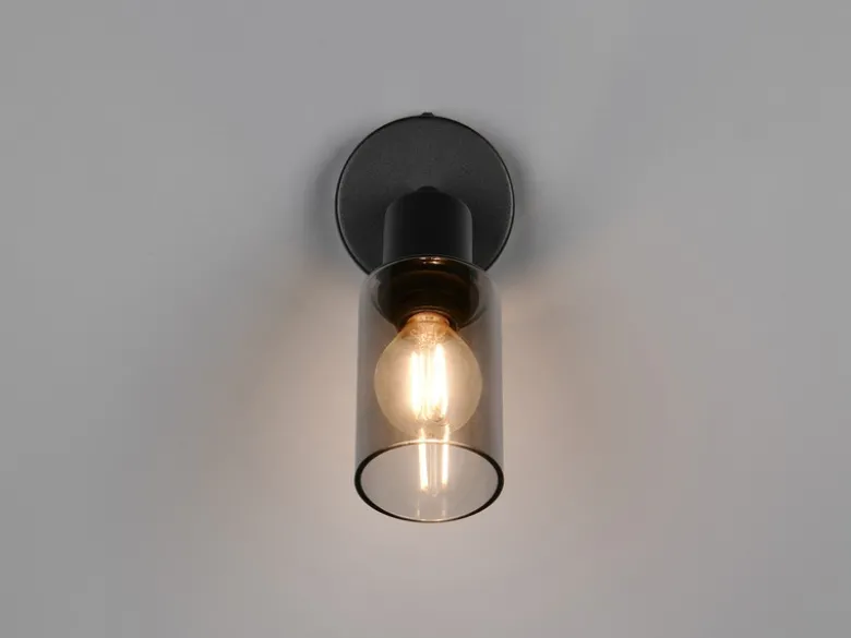 LED Wandstrahler Schwarz mit Rauchglas Lampenschirm, Höhe 17,5cm