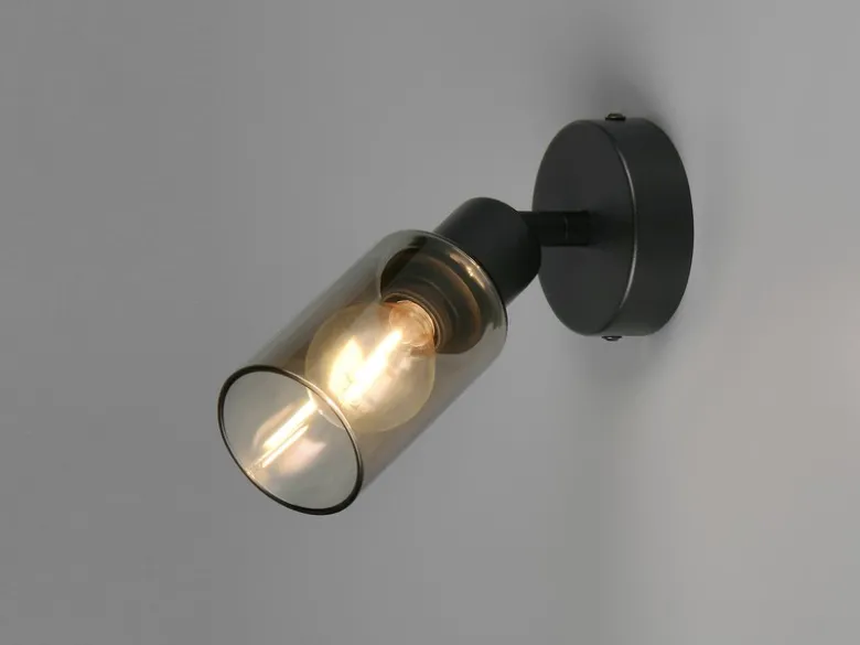 LED Wandstrahler Schwarz mit Rauchglas Lampenschirm, Höhe 17,5cm