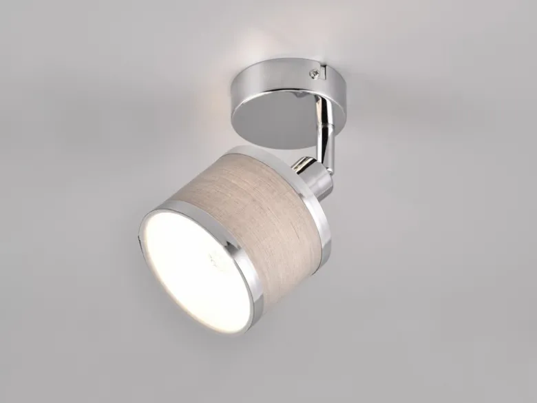LED Wandstrahler Silber Chrom mit Stoffschirm Grau, Breite 10cm