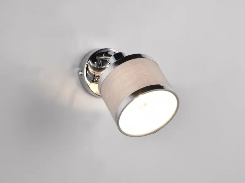 LED Wandstrahler Silber Chrom mit Stoffschirm Grau, Breite 10cm
