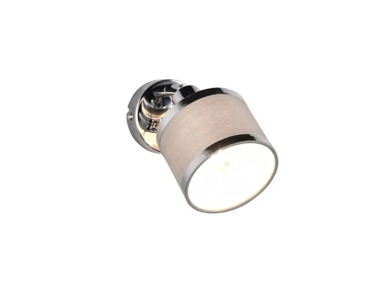 LED Wandstrahler Silber Chrom mit Stoffschirm Grau, Breite 10cm