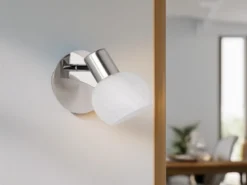 LED Wandstrahler Silber Chrom & Glas Alabaster, Breite 11cm