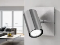 LED Wandstrahler Silber matt mit schwenkbarem Spot, Breite 12cm