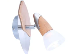 LED Wandstrahler Silber matt mit Holz, Glasschirm satiniert, Breite 9,5cm