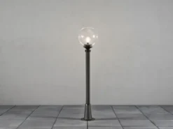 LED Wegeleuchte Aluminium Schwarz mit Glaskugel, Höhe 118cm