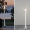 LED Wegeleuchte Aluminium Weiß mit Glaskugel, Höhe 118cm