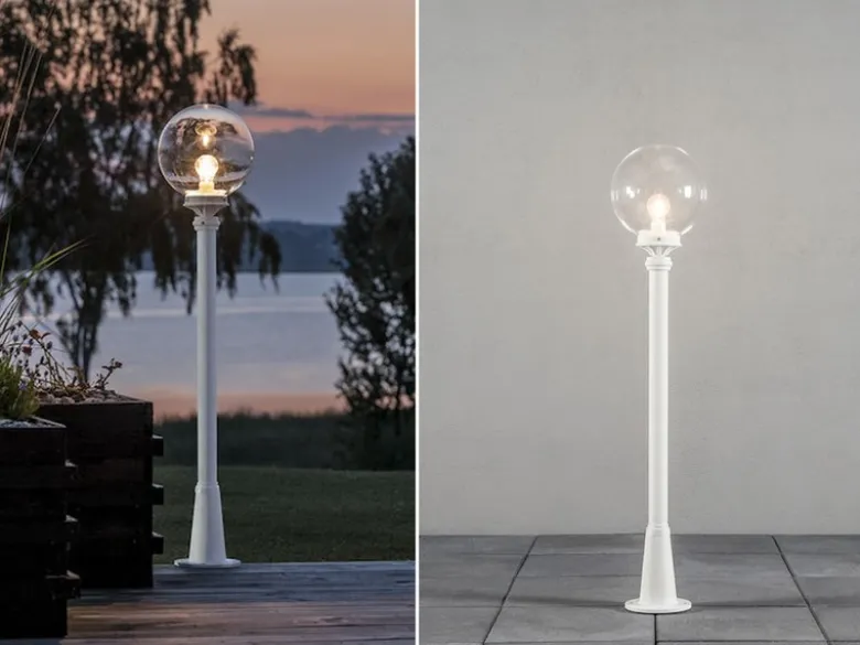 LED Wegeleuchte Aluminium Weiß mit Glaskugel, Höhe 118cm