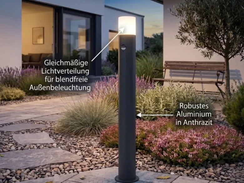 LED Wegeleuchte Anthrazit mit Bewegungsmelder, Höhe 80cm