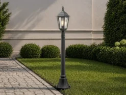 LED Wegeleuchte aus Aluminium Schwarz, antike E27 Gartenlaterne, Höhe 120cm