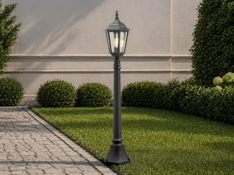 LED Wegeleuchte aus Aluminium Schwarz, antike E27 Gartenlaterne, Höhe 120cm
