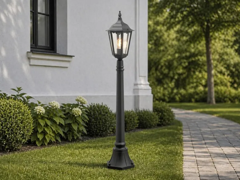 LED Wegeleuchte aus Aluminium Schwarz, antike E27 Gartenlaterne, Höhe 120cm