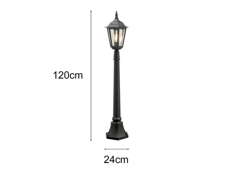LED Wegeleuchte aus Aluminium Schwarz, antike E27 Gartenlaterne, Höhe 120cm