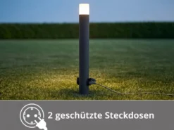 LED Wegeleuchte aus Aluminium Anthrazit mit 2 Steckdosen, Höhe 80cm