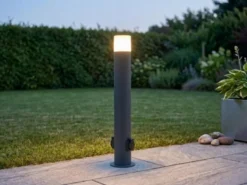 LED Wegeleuchte aus Aluminium Anthrazit mit 2 Steckdosen, Höhe 80cm
