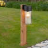 LED Wegeleuchte aus Edelstahl in Holzoptik mit rauchfarbigem Glas, Höhe 50cm