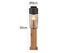 LED Wegeleuchte aus Edelstahl in Holzoptik mit rauchfarbigem Glas, Höhe 50cm