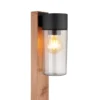 LED Wegeleuchte aus Edelstahl in Holzoptik mit rauchfarbigem Glas, Höhe 100cm