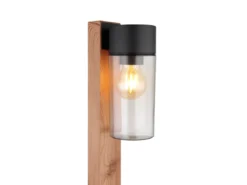 LED Wegeleuchte aus Edelstahl in Holzoptik mit rauchfarbigem Glas, Höhe 100cm
