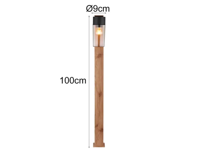 LED Wegeleuchte aus Edelstahl in Holzoptik mit rauchfarbigem Glas, Höhe 100cm