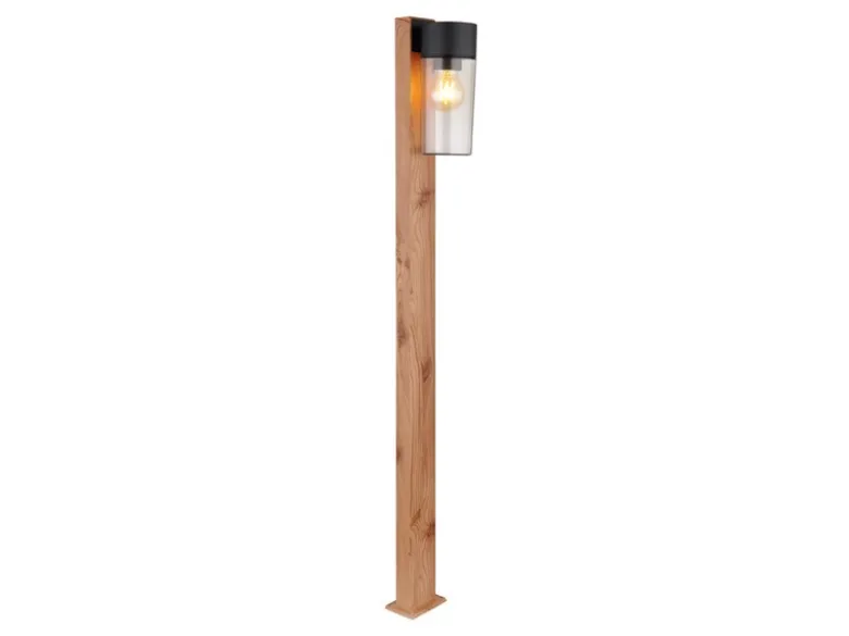 LED Wegeleuchte aus Edelstahl in Holzoptik mit rauchfarbigem Glas, Höhe 100cm