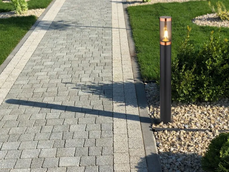 LED Wegeleuchte aus Edelstahl in Schwarz & Kupfer, Höhe 80cm
