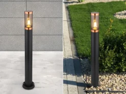 LED Wegeleuchte aus Edelstahl in Schwarz & Kupfer, Höhe 80cm