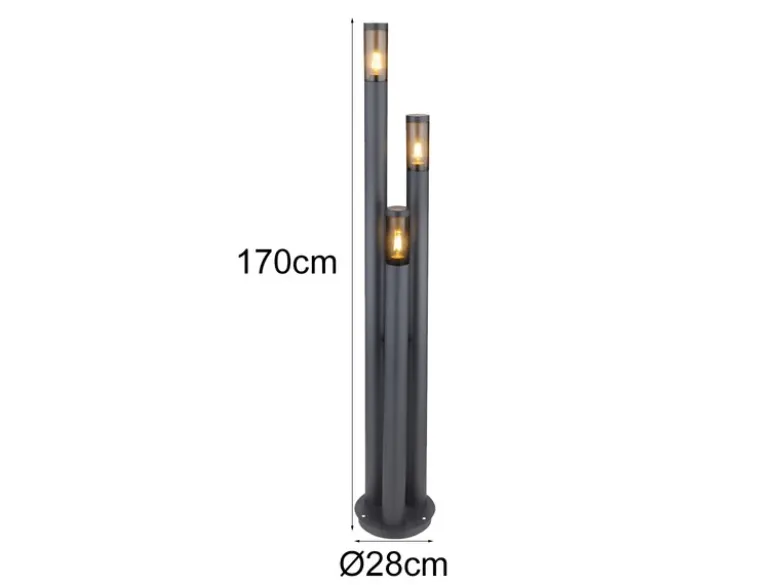 LED Wegeleuchte 3-flammig aus Edelstahl in Anthrazit & Rauch, Höhe 170cm