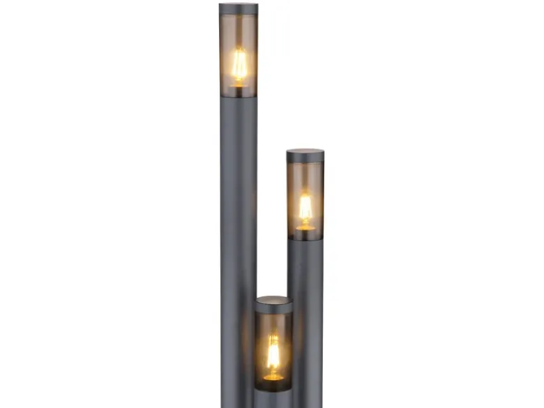 LED Wegeleuchte 3-flammig aus Edelstahl in Anthrazit & Rauch, Höhe 170cm