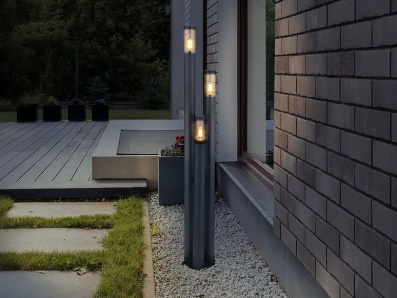 LED Wegeleuchte 3-flammig aus Edelstahl in Anthrazit & Rauch, Höhe 170cm