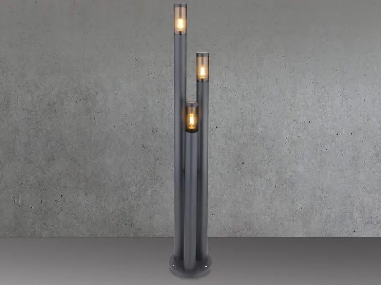 LED Wegeleuchte 3-flammig aus Edelstahl in Anthrazit & Rauch, Höhe 170cm