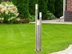 LED Wegeleuchte 3-flammig aus Edelstahl in Silber, Höhe 170cm