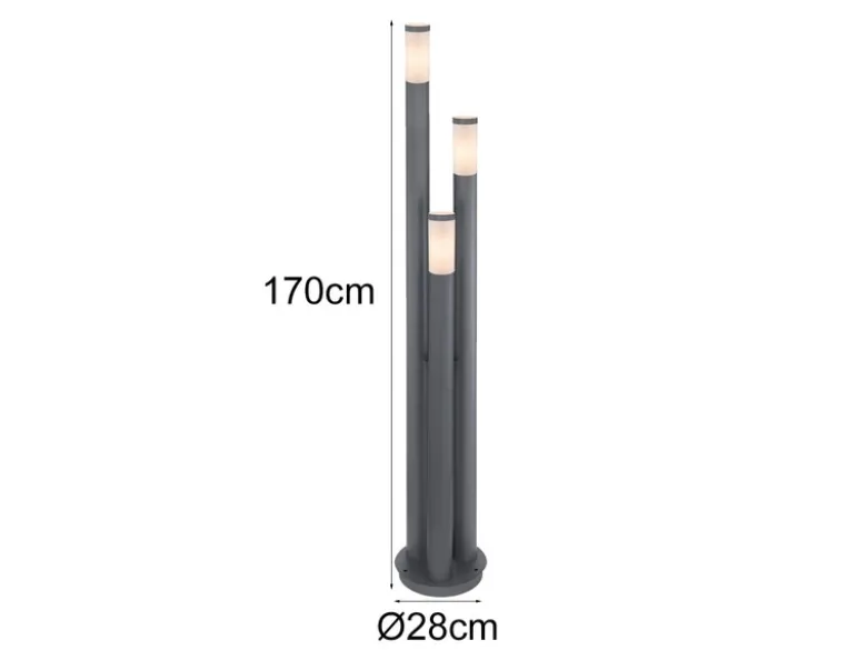 LED Wegeleuchte 3-flammig aus Edelstahl in Anthrazit & Opal, Höhe 170cm