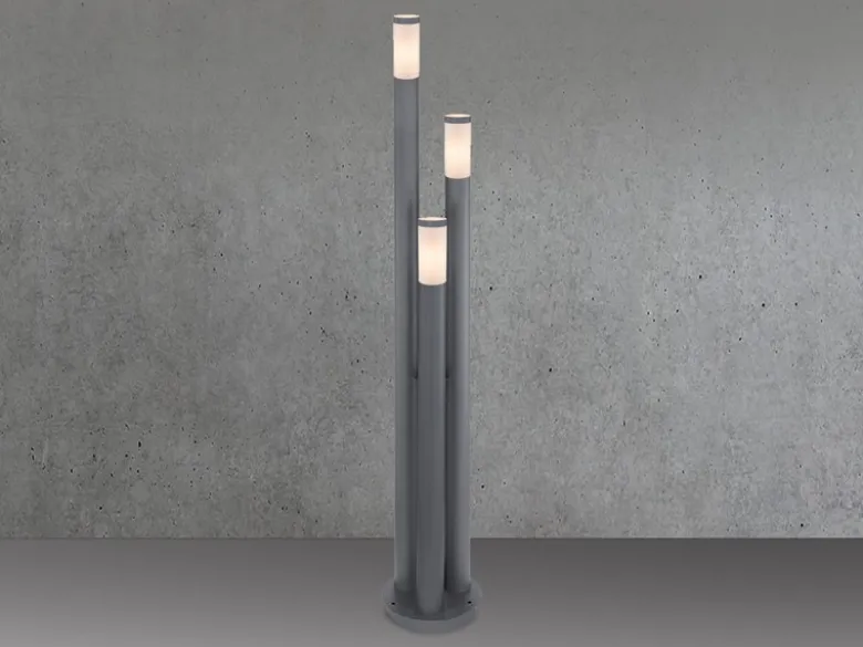 LED Wegeleuchte 3-flammig aus Edelstahl in Anthrazit & Opal, Höhe 170cm