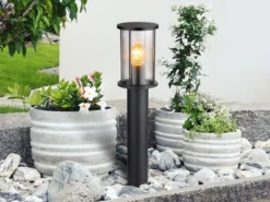 LED Wegeleuchte Gartenlaterne aus Edelstahl mit Rauchglas, Höhe 60cm
