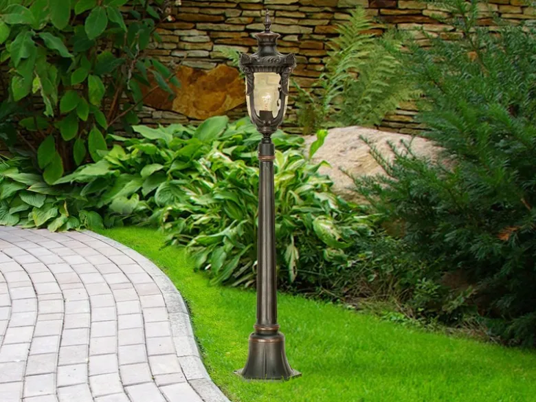LED Wegeleuchte im Jugendstil mit Amberglas, Höhe 117cm