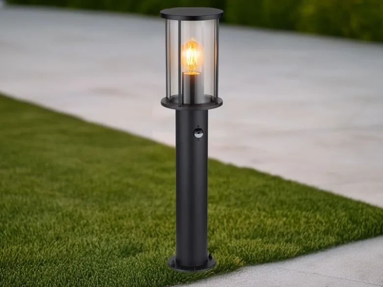 LED Wegeleuchte mit Bewegungsmelder aus Edelstahl mit Rauchglas, H: 60cm