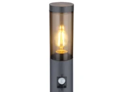 LED Wegeleuchte mit Bewegungsmelder & Steckdosen in Anthrazit & Rauch, H 60cm