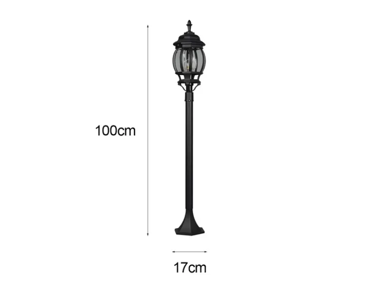 LED Wegeleuchte nostalgische Laterne Aluminium Schwarz, Höhe 100cm