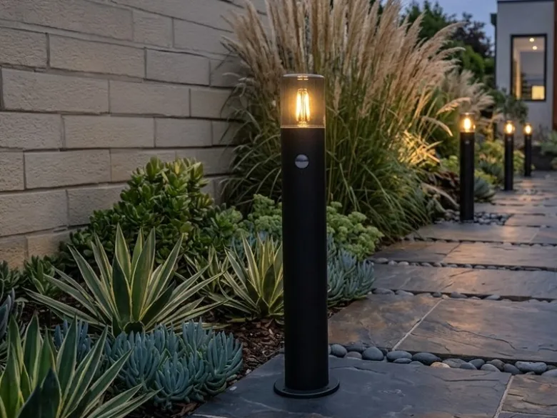 LED Wegeleuchte Schwarz Rauchgrau mit Bewegungsmelder, Höhe 80cm